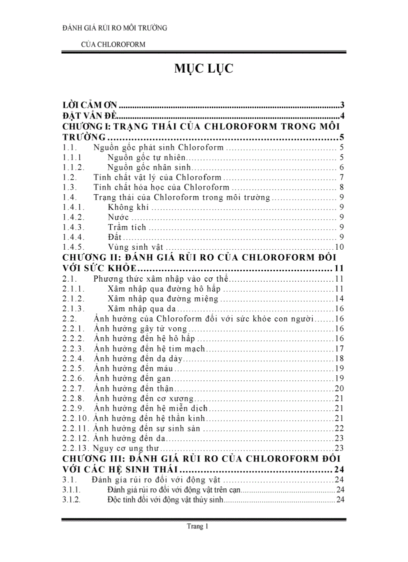 Đánh giá rủi ro môi trường của Chloroform