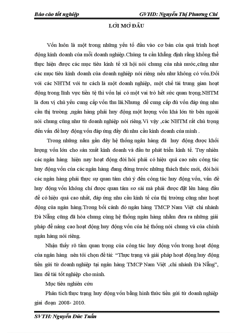 Thực trạng và giải pháp hoạt động huy động tiền gửi từ doanh nghiệp tại ngân hàng thương mại cổ phần Nam Việt chi nhánh Đà Nẵng