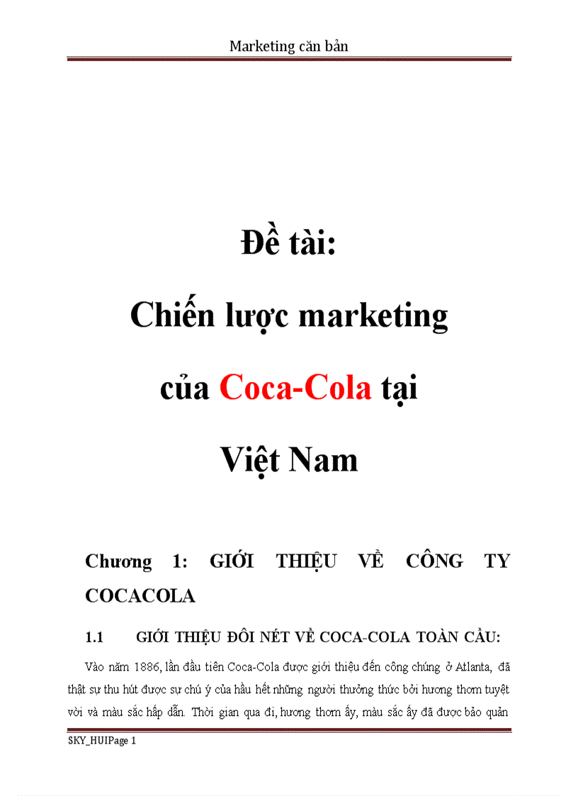 Chiến lược Maketing của COCACOLA Việt Nam