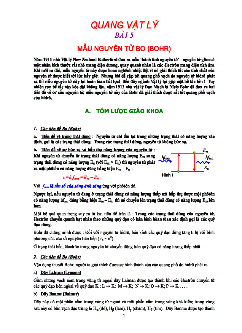 Bài Giảng Mẫu nguyên tử bo Vật lí hạt nhân