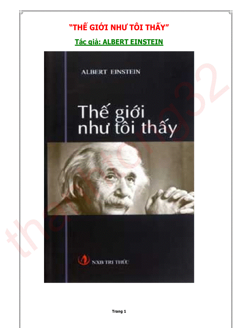 CUỐN SÁCH HAY CỦA Tác giả ALBERT EINSTEIN