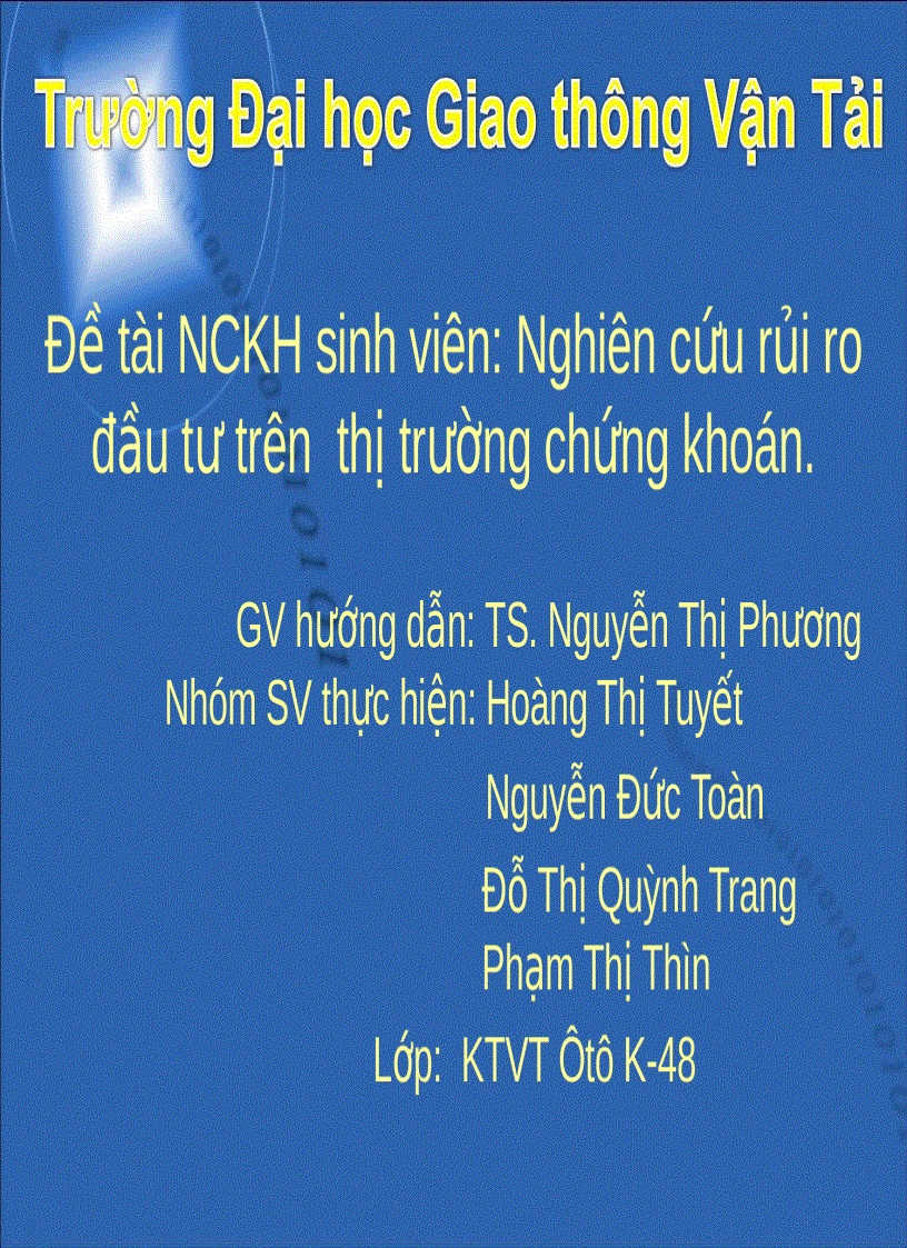 Thuyết trình nhóm Nghiên cứu rủi ro đầu tư trên thị trường chứng khoán