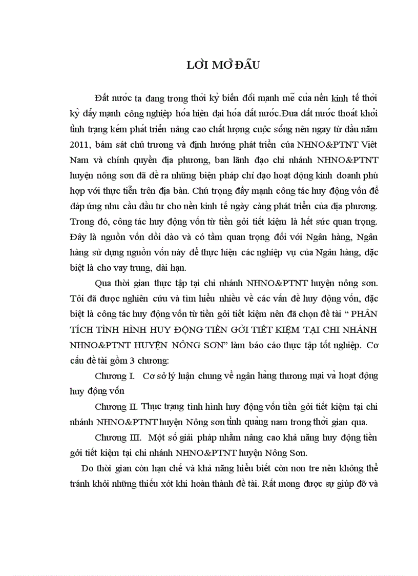 Phân tích tình hình huy động tiền gởi tiết kiệm tại chi nhánh nhno ptnt huyện nông sơn quảng nam