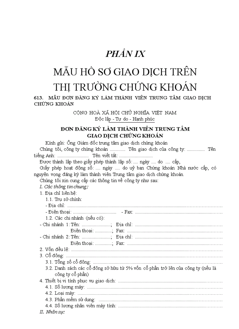 Mẫu hồ sơ giao dịch trên thị trường chứng khoán 30 file nén