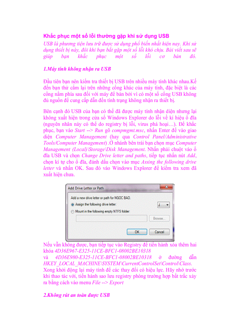 Khắc phục một số lỗi thường gặp khi sử dụng USB