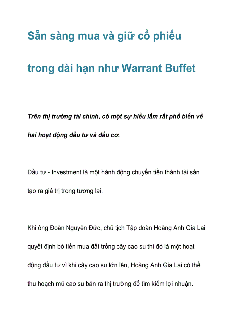 Sẵn sàng mua và giữ cổ phiếu trong dài hạn như Warant Buffett