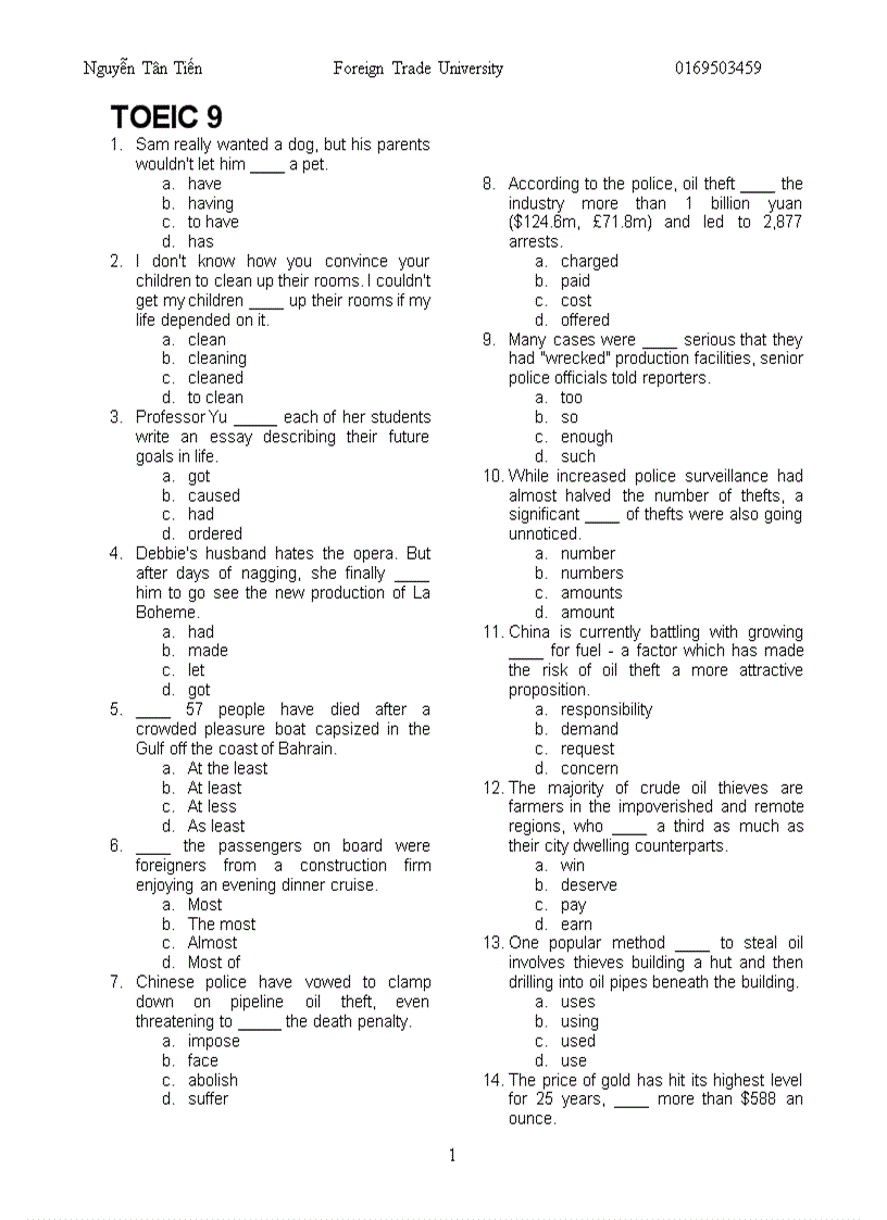 MASTER PART 5 TOEIC 09 Nguyễn Tân Tiến