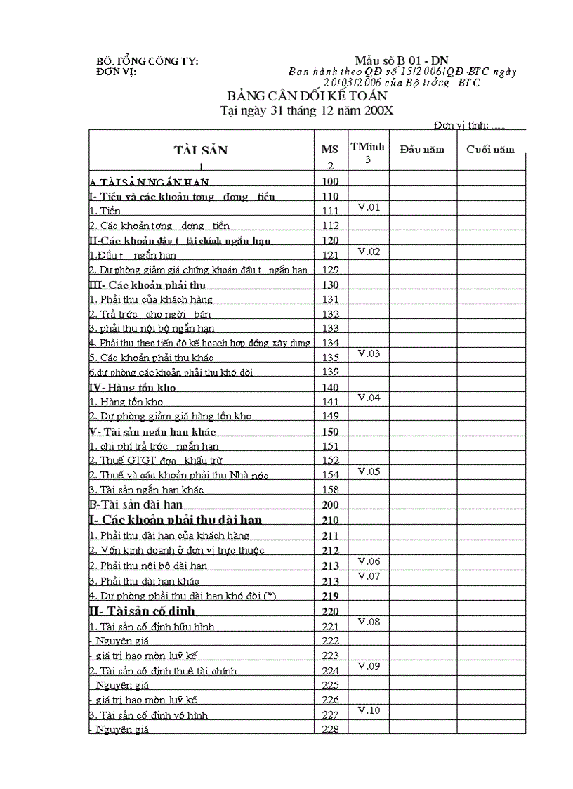 Mẫu báo cáo tài chính theo QD 15