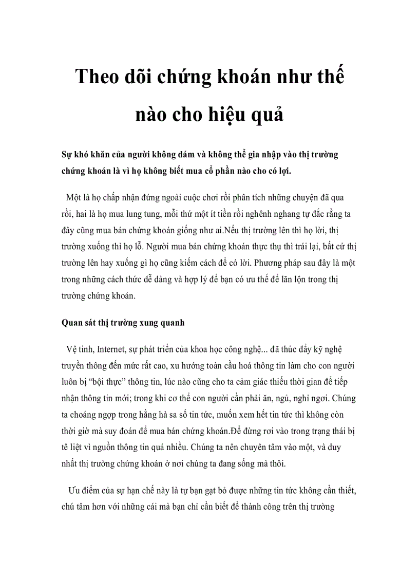 Theo dõi chứng khoán như thế nào cho hiệu quả