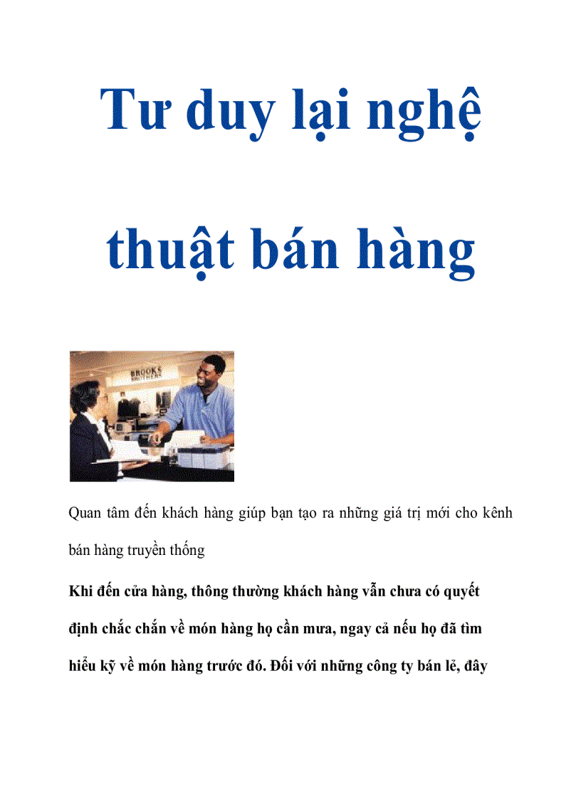 Tư duy lại nghệ thuật bán hàng