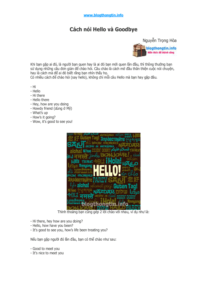 Các cách nói hello goodlebye khác nhau