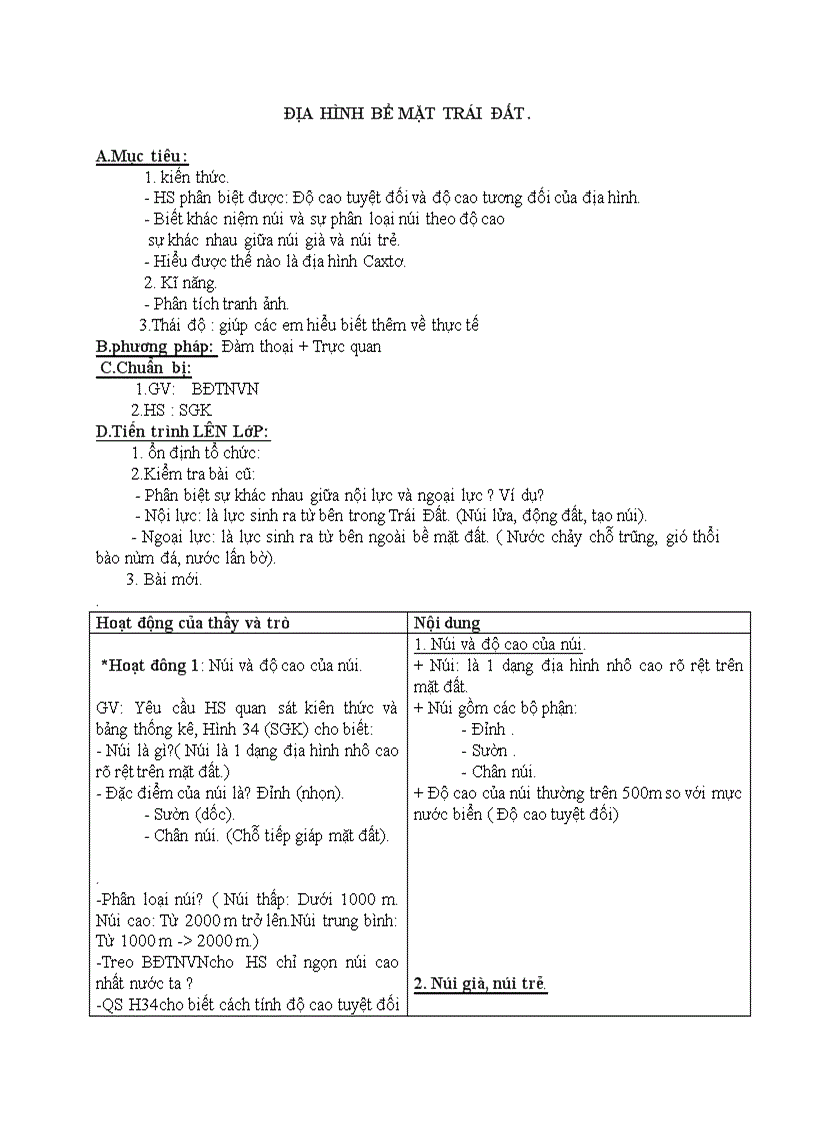Địa lý ĐỊA HÌNH BỀ MẶT TRÁI ĐẤT T1