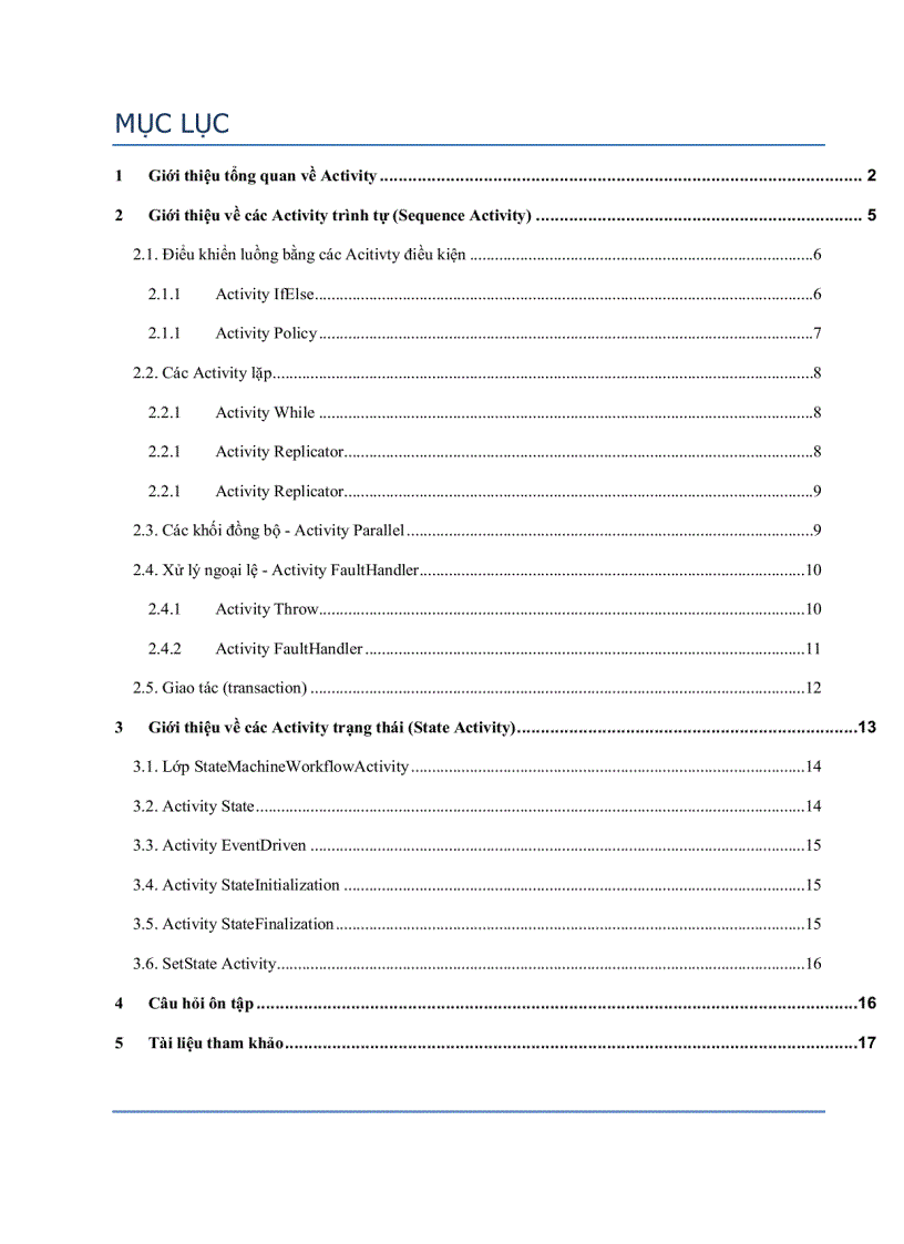 Các workflow activity