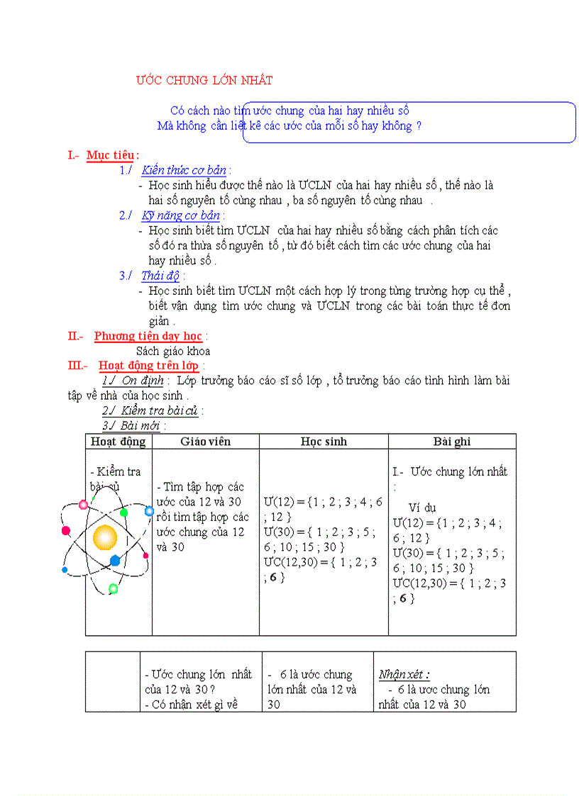 Toán ƯỚC CHUNG LỚN NHẤT