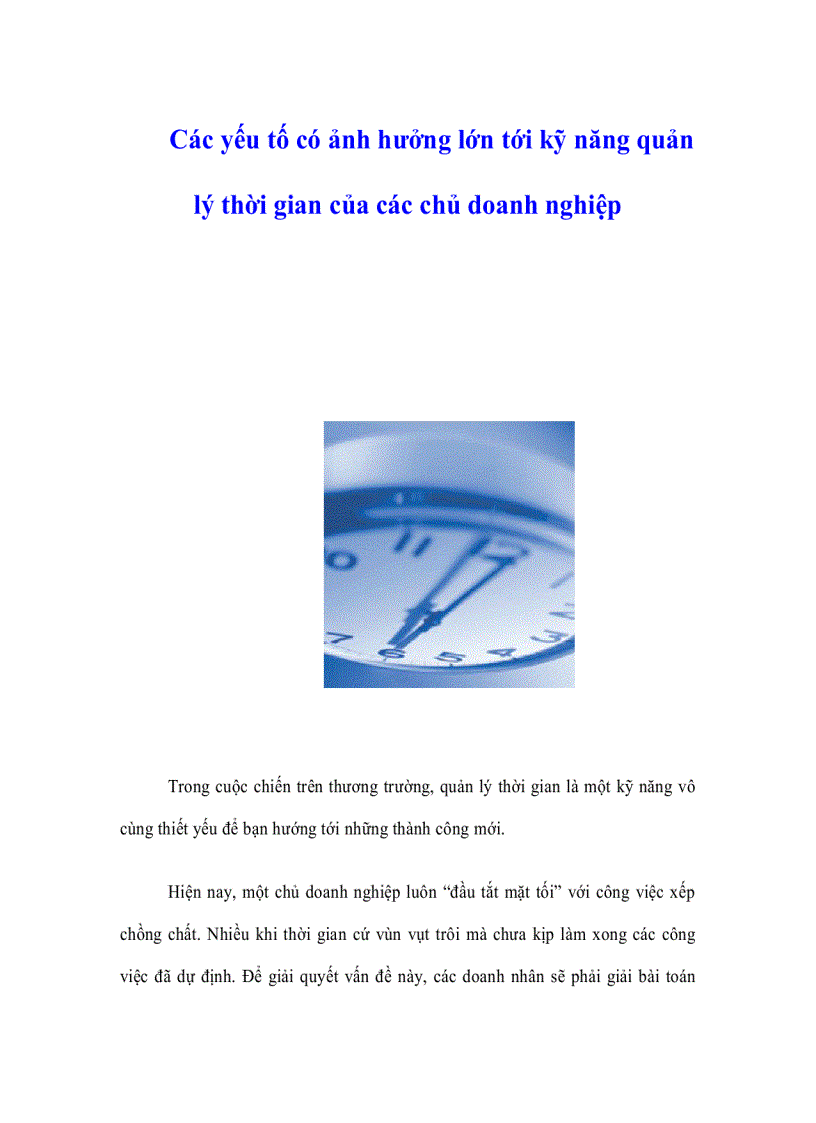 Các yếu tố có ảnh hưởng lớn tới kỹ năng quản lý thời gian của các chủ doanh nghiệp