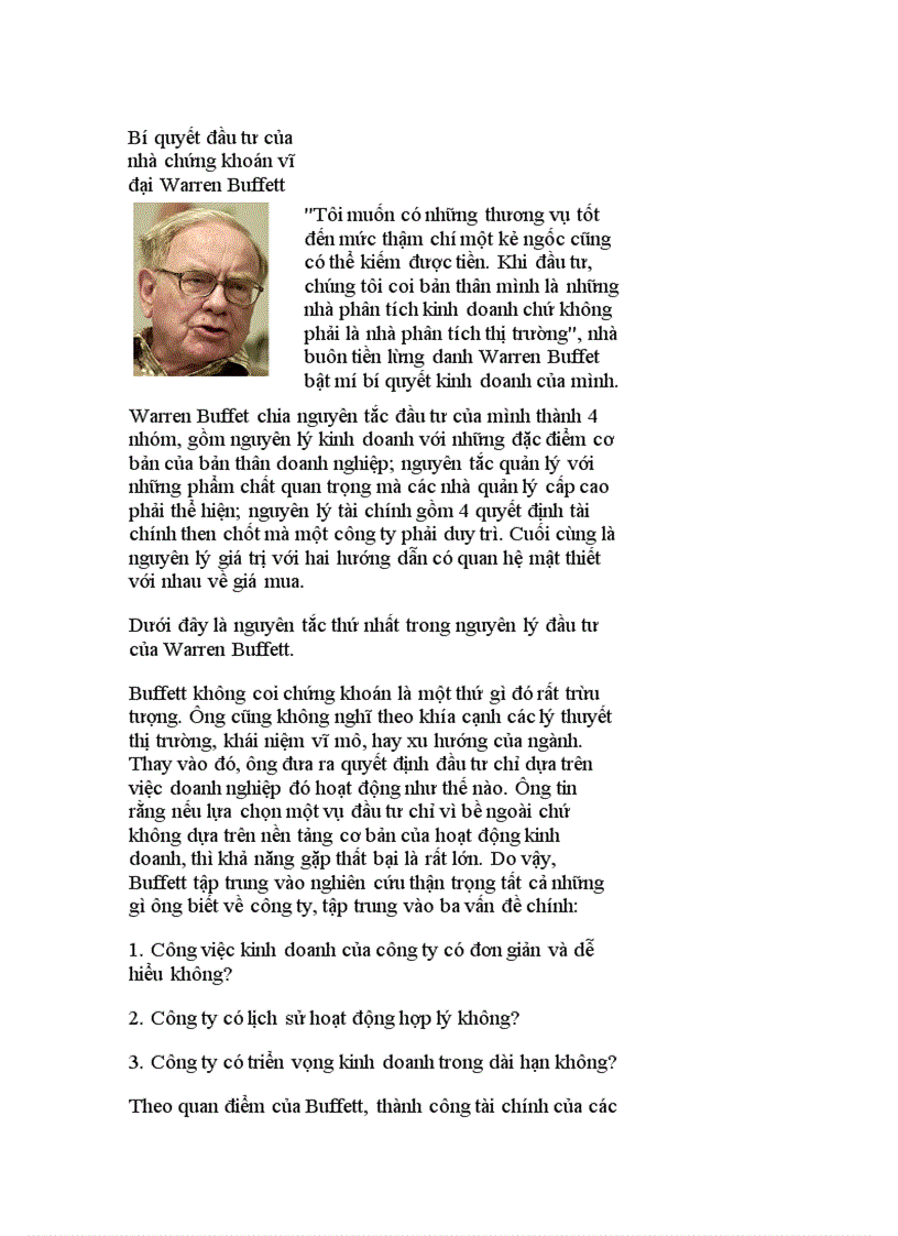 Bí quyết đầu tư của nhà chứng khoán vĩ đại Warren Buffett