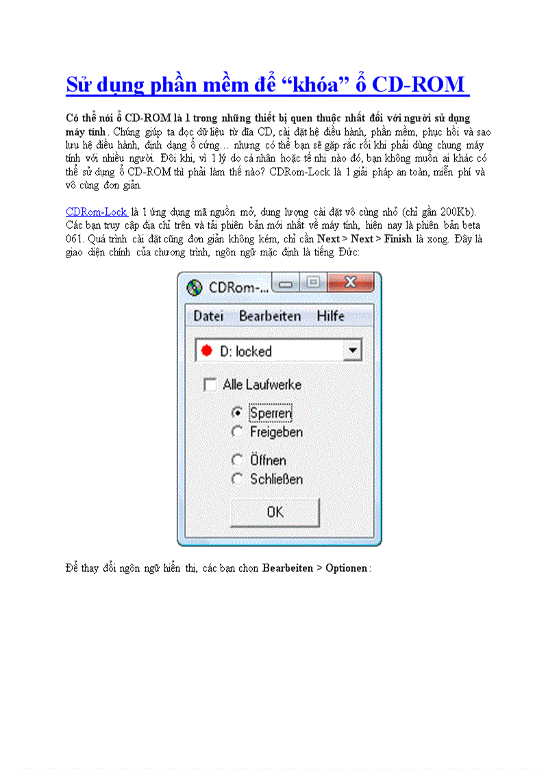 Sử dụng phần mềm để khóa ổ CD ROM