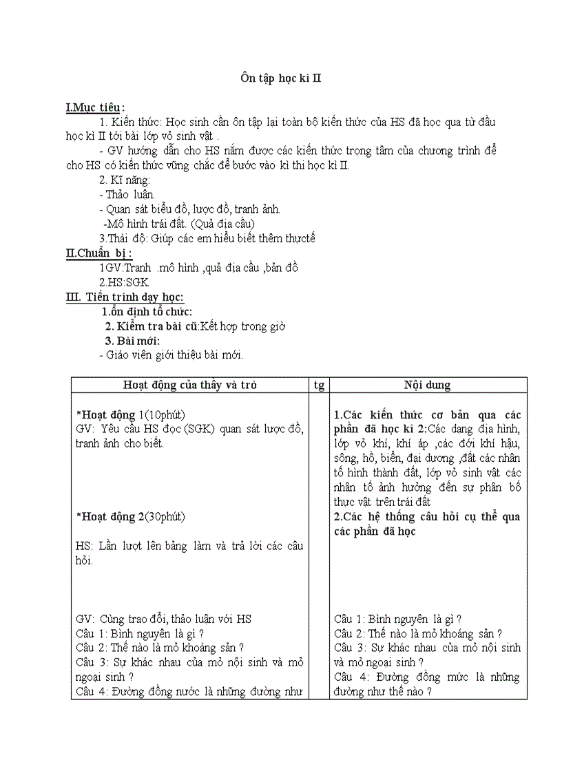 Địa lý Ôn tập học kì II