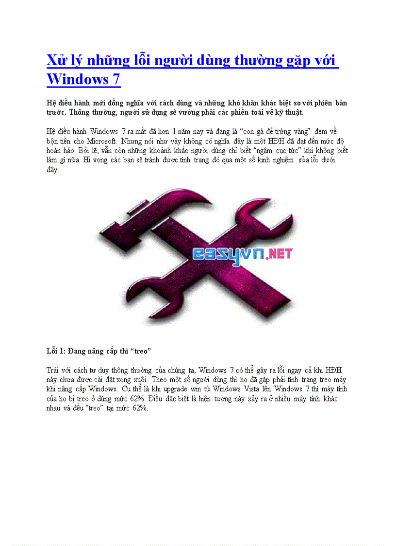 Xử lý những lỗi người dùng thường gặp với Windows 7