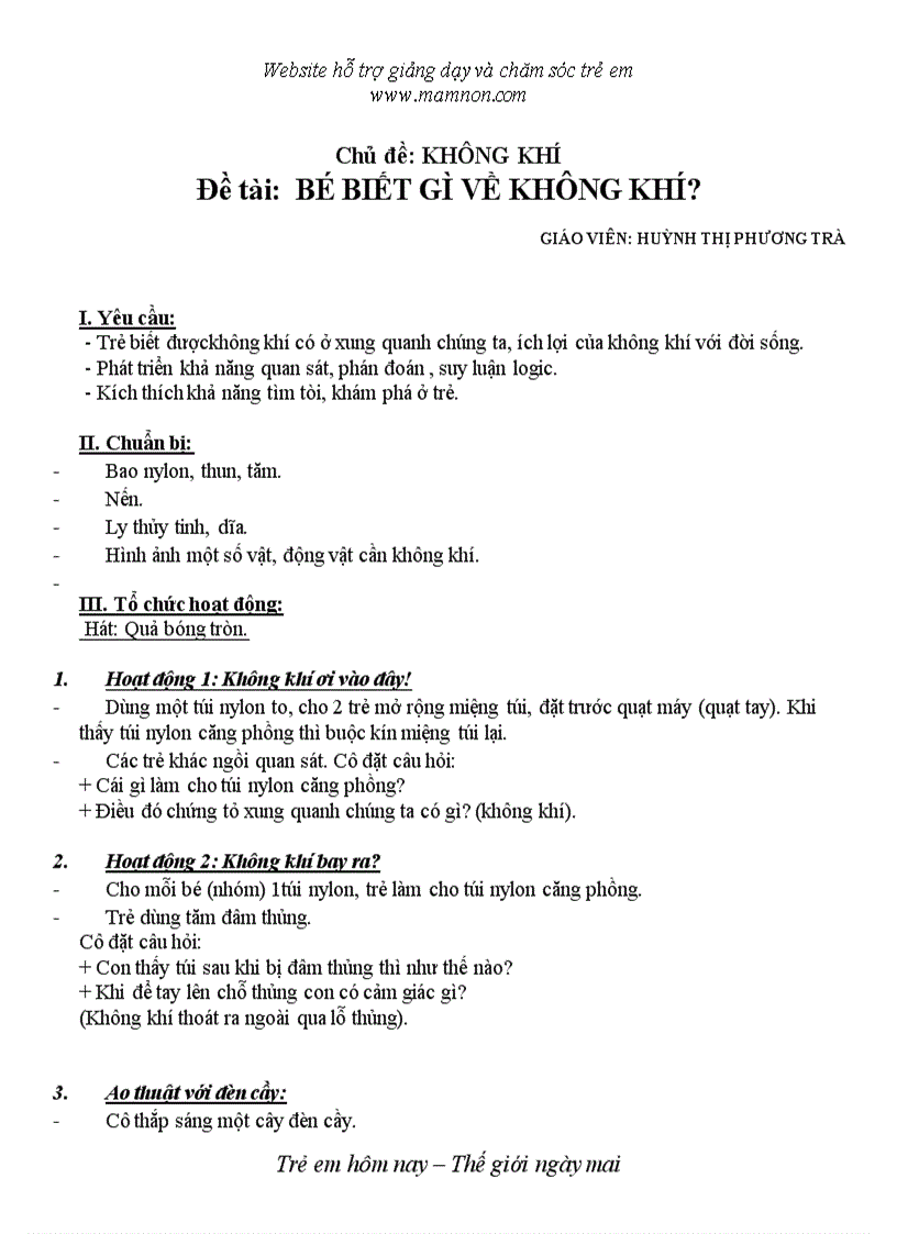 Đề tài Bé biết gì về không khí