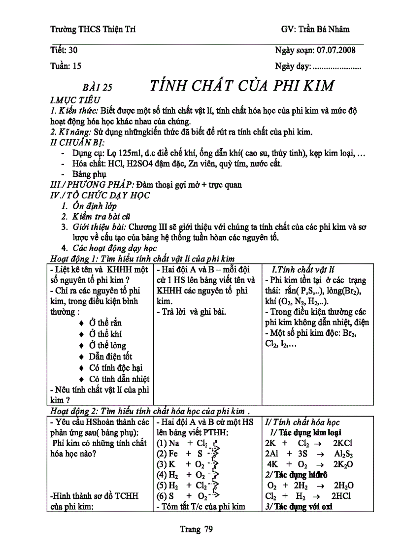 Bài Giảng Tính chất của phi kim