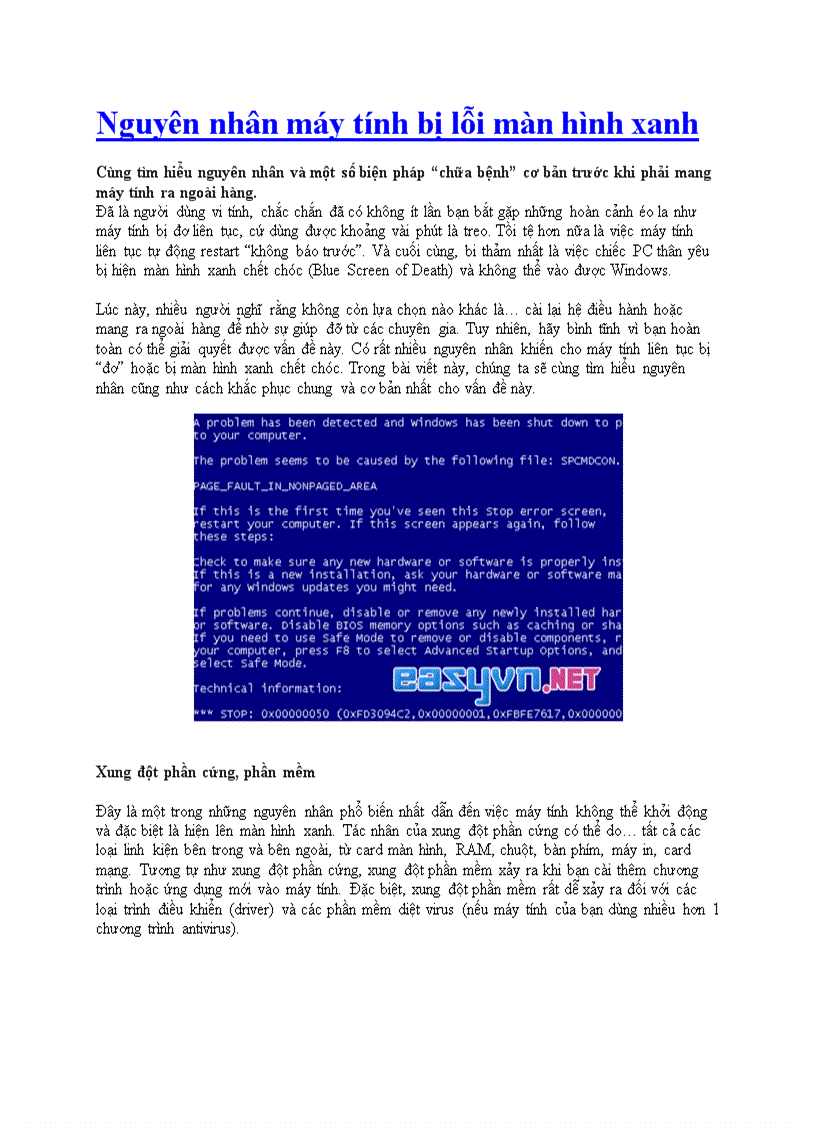 Nguyên nhân máy tính bị lỗi màn hình xanh