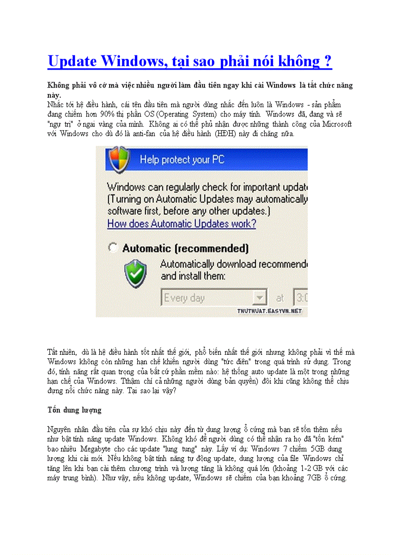 Update Windows tại sao phải nói không