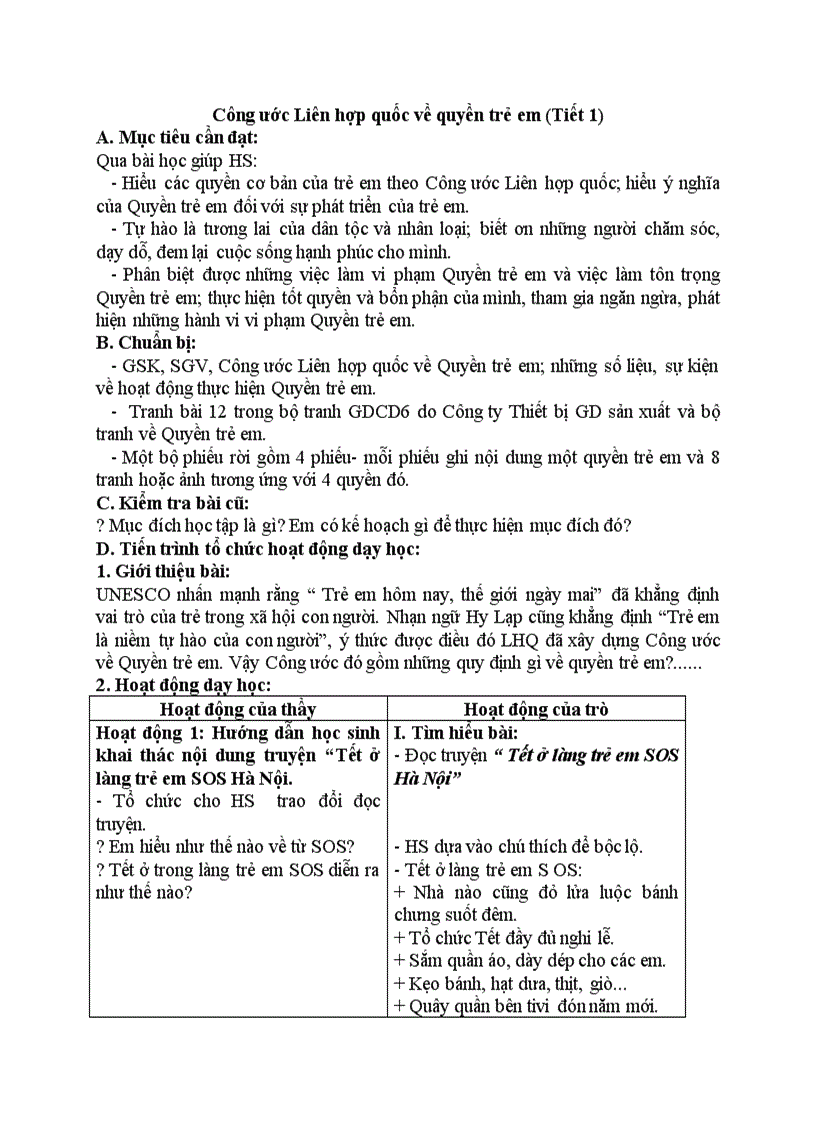 Giáo dục công dân Công ước Liên hợp quốc về quyền trẻ em Tiết 1