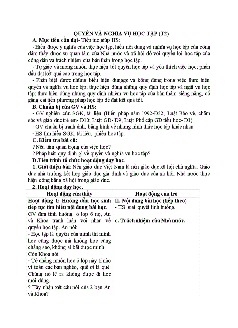 Giáo dục công dân QUYỀN VÀ NGHĨA VỤ HỌC TẬP T2