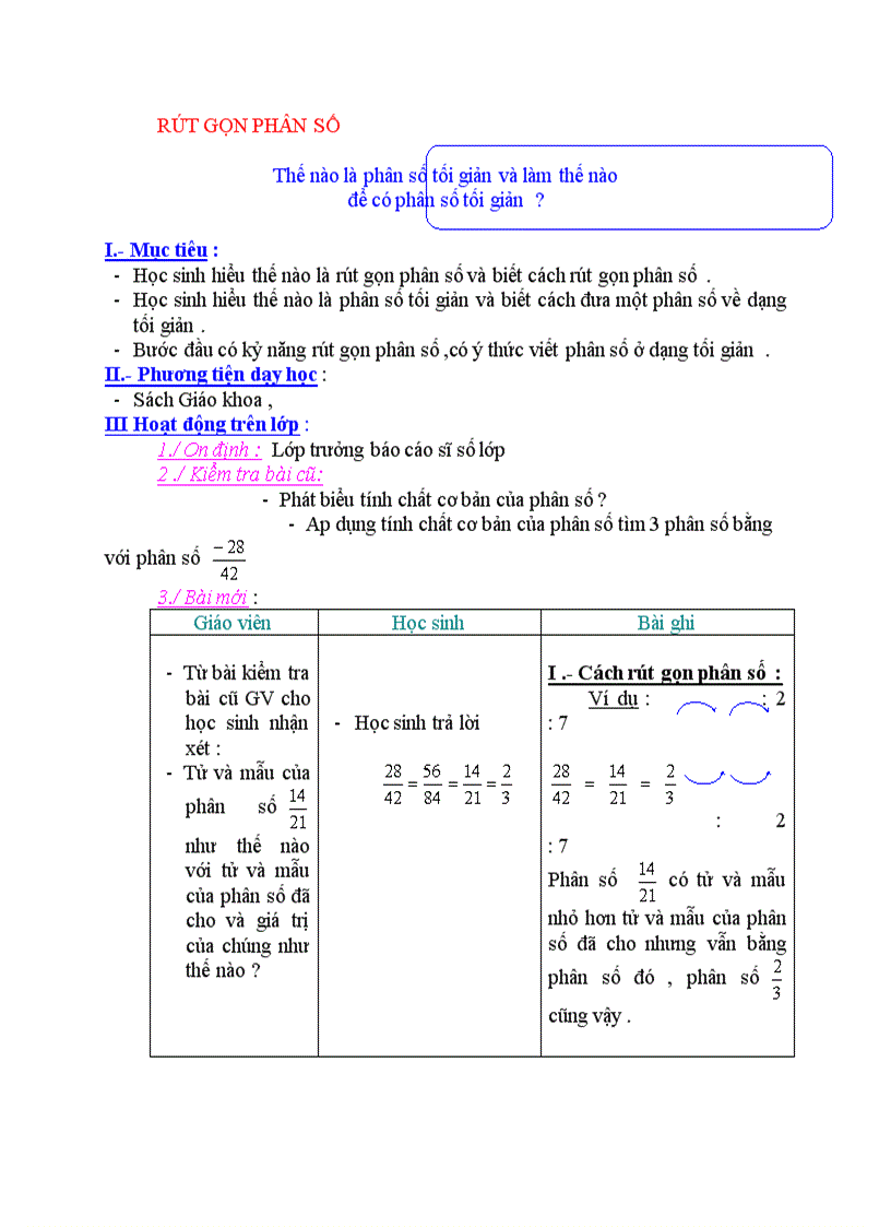 Toán RÚT GỌN PHÂN SỐ