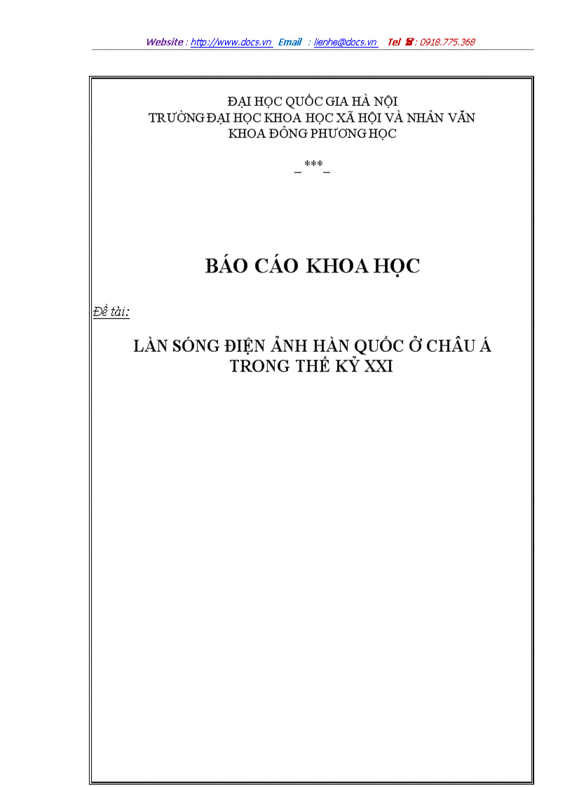 TÊN ĐỀ TÀI Làn sóng điện ảnh Hàn quốc ở châu á trong thế kỷ XXI