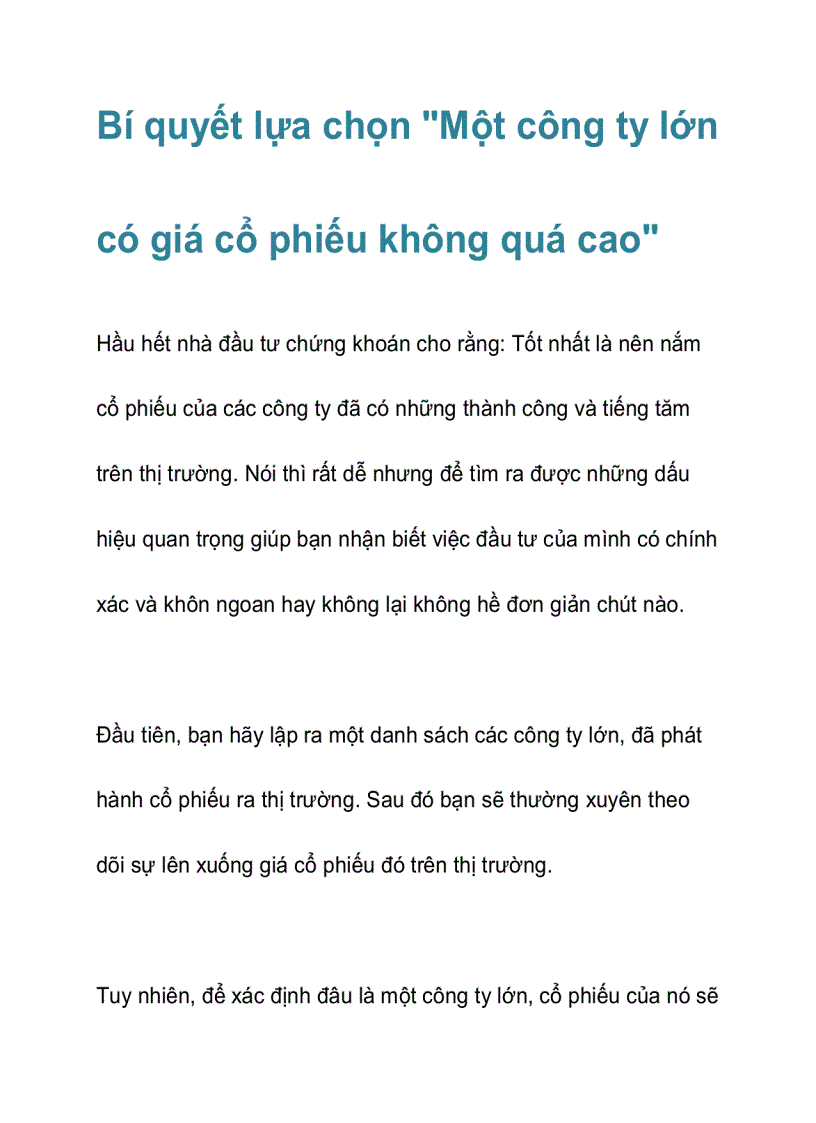 Bí quyết Lựa chọn một công ty lớn có giá cổ phiếu không quá cao