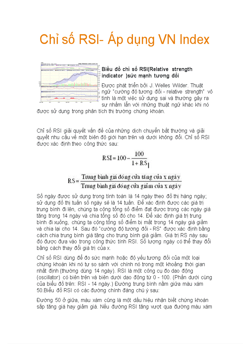 Chỉ số RSI Áp dụng Việt Nam Index