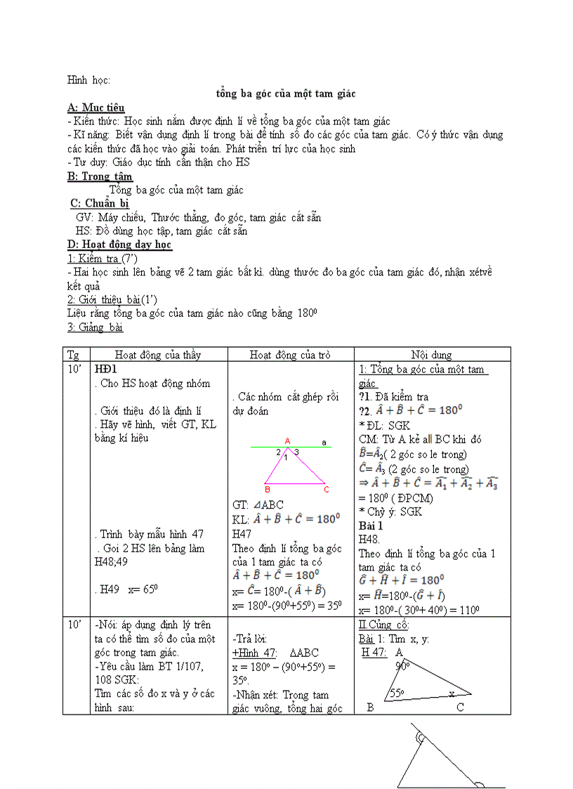 Hình học Tổng ba góc của một tam giác T1