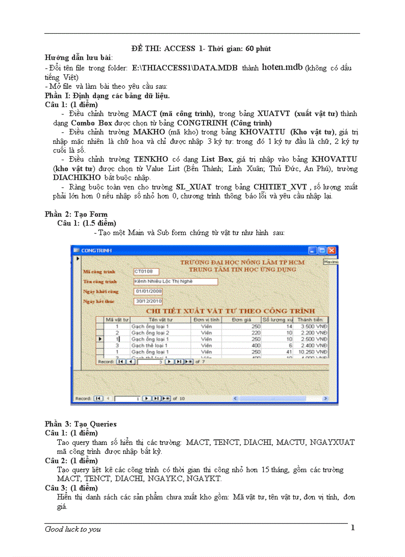 Đề thi access