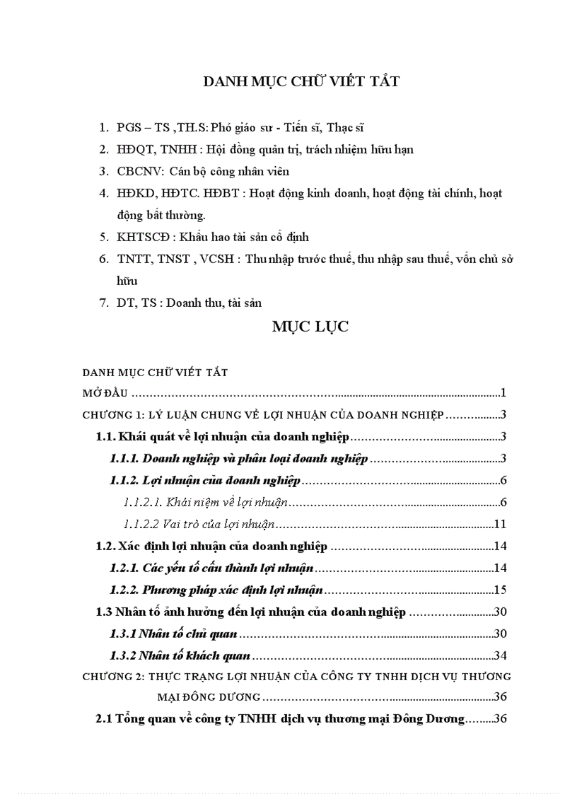 Thực trạng lợi nhuận và một số giải pháp tăng lợi nhuận của công ty tnhh dịch vụ thương mại đông dương