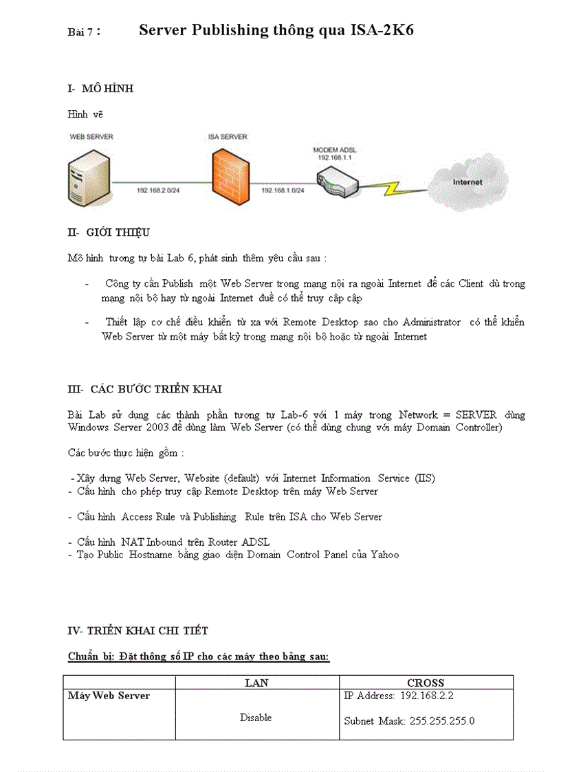 Server Publishing thông qua ISA Server 2006