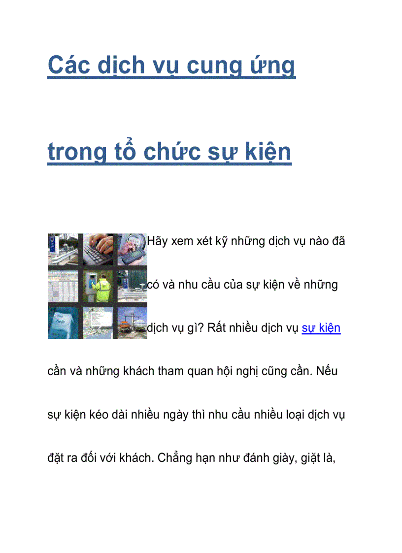 Các dịch vụ cung ứng trong tổ chức sự kiện