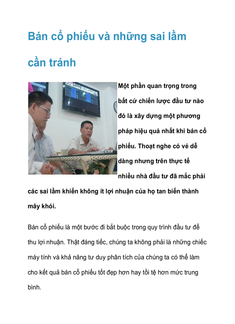 Bán cổ phiếu và những sai lầm cần tránh