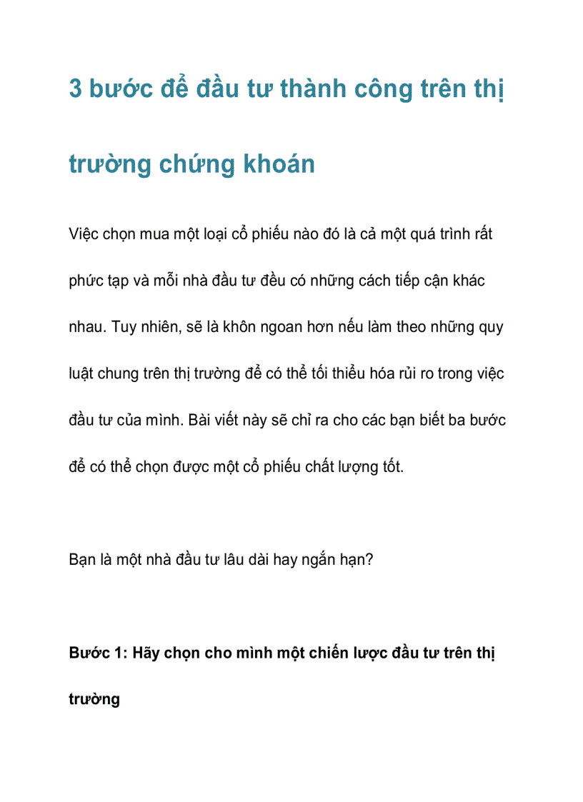 3 bước để đầu tư thành công trên thị trường chứng khoán