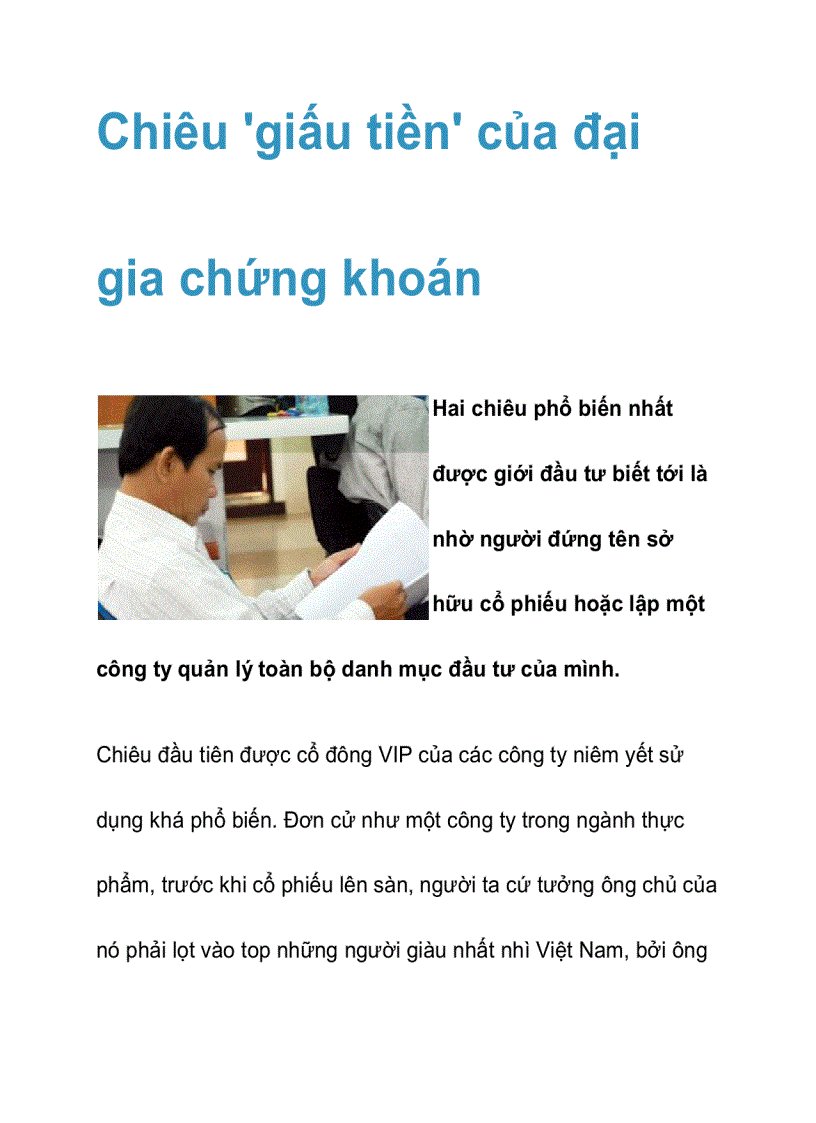 Chiêu giấu tiền của đại gia chứng khoán