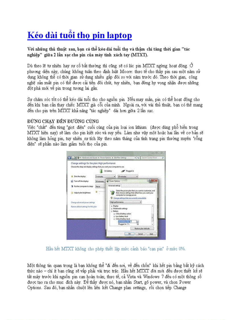 Kéo dài tuổi thọ pin laptop