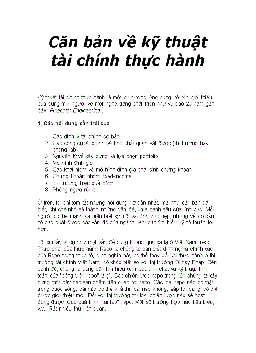 Căn bản về kỹ thuật tài chính thực hành