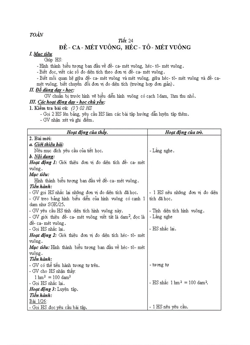 Toán đề ca mét vuông héc tô mét vuông