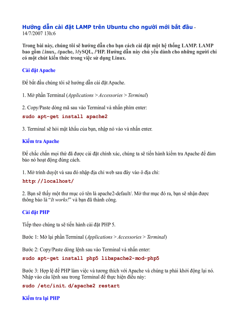 Hướng dẫn cài đặt LAMP trên Ubuntu