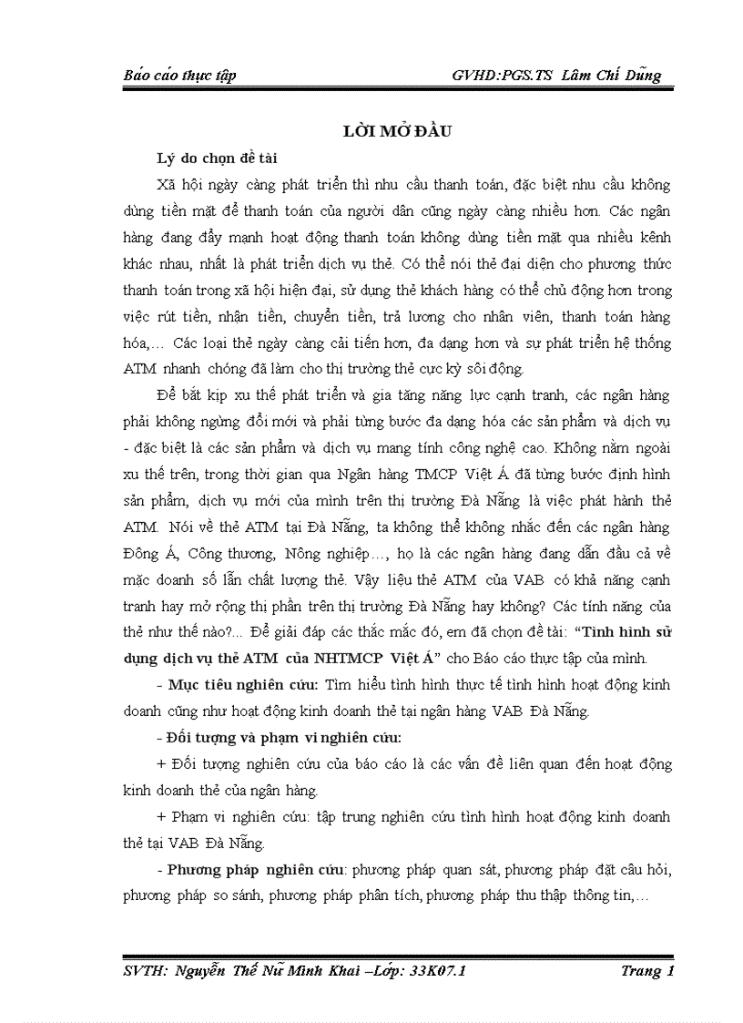 Tình hình sử dụng dịch vụ thẻ ATM của ngân hàng thương mại cổ phần Việt Á ĐÀ NẴNG
