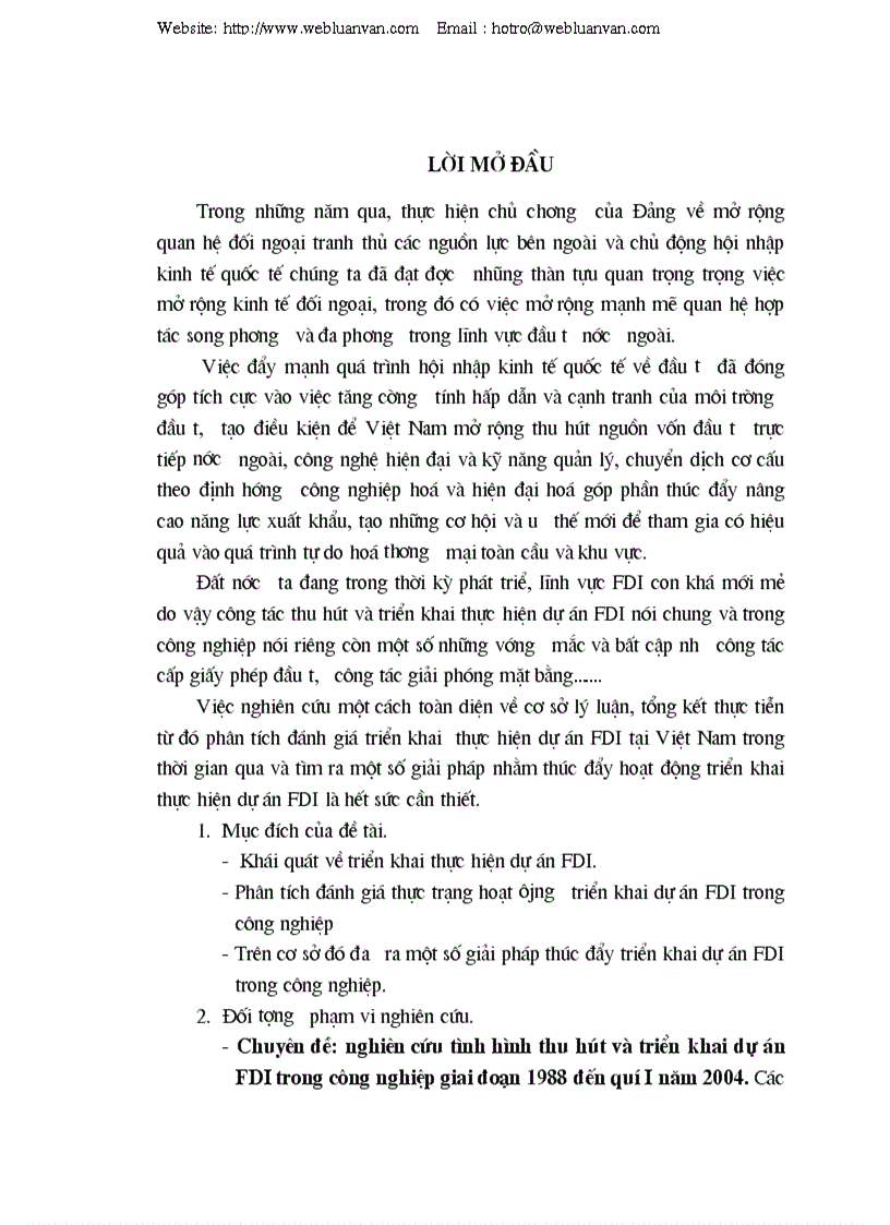 Nghiên cứu tình hình thu hút và triển khai dự án FDI trong công nghiệp giai đoạn 1988 đến quí I năm 2004