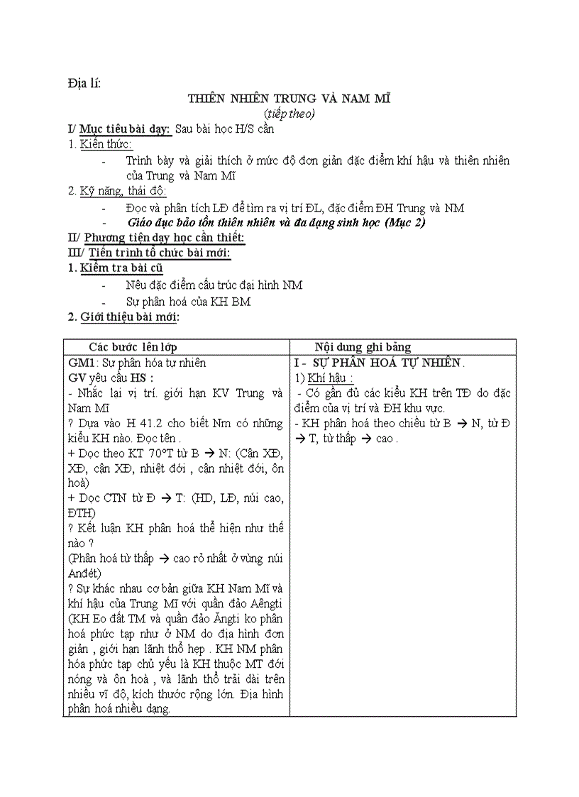 Địa lí THIÊN NHIÊN TRUNG VÀ NAM MĨ T2