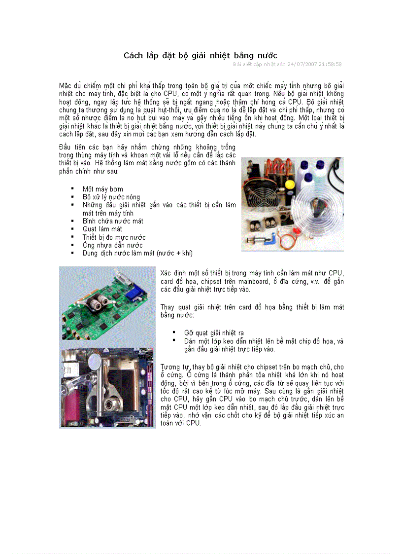 Cách lắp đặt bộ giải nhiệt bằng nước