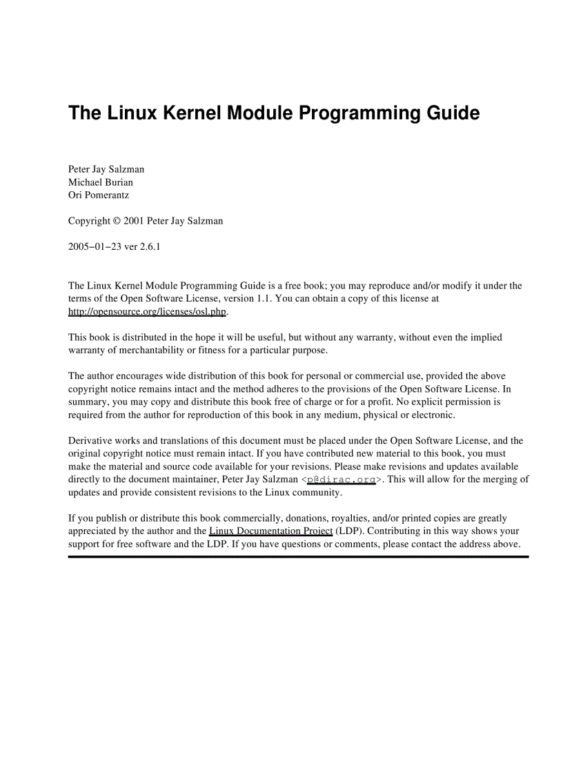 The Linux Kernel Module Programming Guide